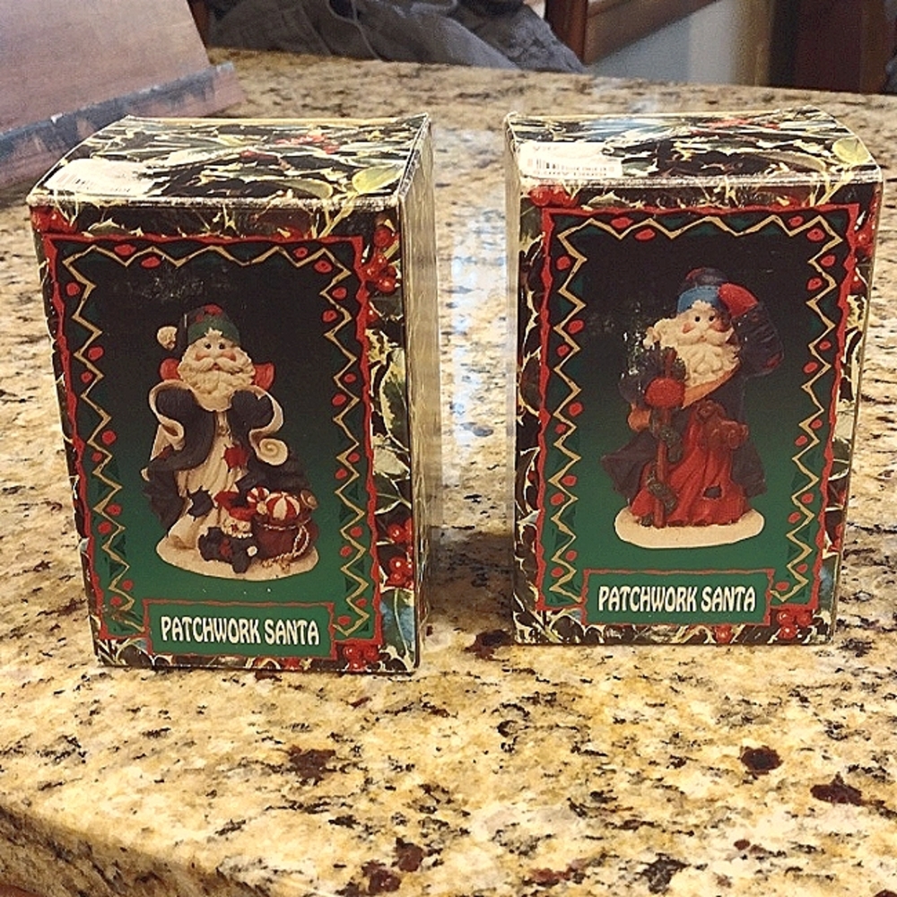 Patchwork Santa Figurines, set of 2.
